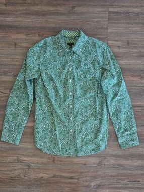 Talbots Green Floral-Patterned Button-Down Shirt